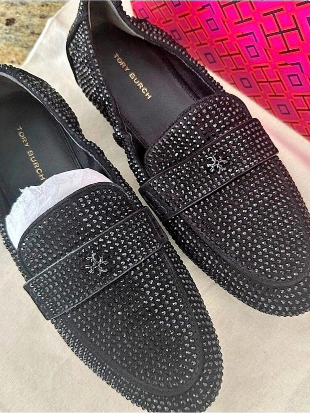 Tory Burch Jett Black Embellished Loafers Like New